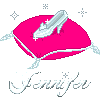 Four identical pixel art show a pink cushion with a silver slipper, each displaying the name 'Jennifer' below in cursive script