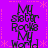 Purple background with pink asterisk and dotted line patterns, featuring repeated black text "MY SISTER ROCKS MY WORLD" in a pixelated font.