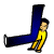 Animated sequence of a figure in yellow top and blue pants performing breakdance moves against gray background.