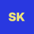 Yellow pixelated 'SK' letters on solid blue background with slight transparency effect on letter edges.