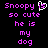Pixelated text in purple and white on black background with a heart symbol replacing the 'o' in Snoopy.