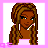Pixel art contact sheet showing three frames of a female character's outfit with pink text labels below, all on white background with pink border.