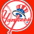 A 2x2 contact sheet of two baseball team logos with text on colored backgrounds, showing the New York Yankees logo top-left and New York Mets logo bottom-left against red and orange backgrounds respectively.
