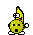 Pixelated yellow cartoon character with banana-shaped head, green arms, white gloves, and black shoes in multiple poses against gray background.