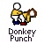Pixelated animation of two figures in yellow shirts and blue pants performing a donkey punch action with brown hair, set against gray background.