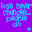 Pixelated cyan text on purple background forms a repeating of 'love never changes people do' with scattered symbols