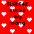 Red background with white pixelated hearts and repeated black text reading "ILALE4E sucks my wang" in a pattern