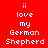 Red background with white pixelated text reading "i love my German Shepherd" and a pink heart symbol above the left side of the text.