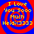 Four identical pixelated spiral patterns with yellow text reading "I Love You Sooo Much HeidiC3333" on blue and red backgrounds.