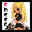 Pixel art of a blonde woman in black clothing holding a microphone, with 'cheer' text on the left side.