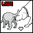 Two pixelated show a gray wolf and white dog facing each other with 'LOVE' text above; left has black heart, right has red heart