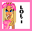 Pixel art avatar of a doll with pink headband, blonde hair, blue eyes, and pink dress, with 'LOLI' text beside her in vertical orientation.