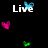 Pixelated text and heart icons animate on a black background with a gray rectangle in the bottom-right corner.