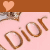 Animated sequence of pink background with brown 'DIOR' text and crown, bordered by brown bands with peach hearts.