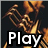 Animated icon with golden musical instruments on dark background, displaying sequential text "Play your heart out <3" in white pixelated font.