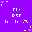 Purple background with repeated white text and star motifs, featuring 'Itz PST bitch! <3' in pixelated font across multiple