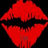 A pixelated red lips icon with black background, showing a closed mouth and subtle shading variations.
