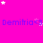A bright pink background with repeated blue text "Demitria<3" and scattered white and pink star shapes.