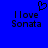 Blue background with pixelated text 'I love Sonata' and a heart symbol above the left instance of the text.