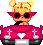Pixel art character with blonde pigtails and red sunglasses sits in a pink vehicle, one frame showing heart symbols on the hood, another displaying 'PRINCESS' text.