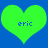 Two bright green heart shapes on a blue background, each containing the text 'eric' in blue pixelated font.