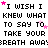 Pixelated text repeats 'I WISH I KNEW WHAT TO SAY TO TAKE YOUR BREATH AWAY' with pink stars scattered across black background.