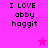 Pixelated text "I LOVE abby haggit" on bright pink background with a small pink star icon.