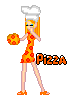 Pixelated avatar of a woman in a pizza-patterned dress holding a pizza slice, with 'Pizza' text below.