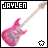 Pixelated pink electric guitar with white and gray accents, black 'JAYLEN' text in top-left corner, two distinct heart symbols at bottom-right.