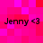 Pixelated text 'Jenny <3' repeated four times on a pink and red checkered background with no visible animation changes.