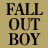 A 3x3 contact sheet of animated frames featuring Fall Out Boy band members with promotional text on a beige background.