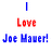 Pixelated text displays 'Love' in red above 'Joe Mauer!' in blue on a white background with a vertical blue bar at the top.