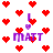 Pixelated red hearts and purple text 'MATT' on white background with animated heart and text shifts.