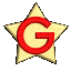 A golden star-shaped icon with a red 'G' in the center rotates through multiple angles against a gray background.