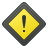 Yellow diamond-shaped warning symbol with black exclamation mark centered inside, bordered by dark gray pixelated frame on light gray background.