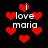 Pixelated red hearts and white text 'i love maria' on a black background with animated heart movement.