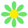 Two static pixel art flower icons displayed side-by-side on a gray background, each with green petals and yellow centers.