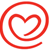 Red circular line encloses a red heart shape on a white background, with the circle's lower-right segment incomplete.