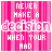 A 4x4 contact sheet of animated frames showing a pink striped background with white text reading "NEVER MAKE A decision WHEN YOUR MAD" in pixelated font, displaying slight variations across sampled frames.
