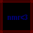 Blue text 'nmr' with a blue arrow symbol on a black background, framed by red lines