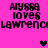 Pixelated text on bright pink background with black and purple heart symbols, showing repeated phrases in a