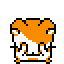 Pixel art hamster with orange and white fur, black eyes, and a small nose in various poses on gray background.