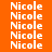 orange and blue with the word 'Nicole' in white text, where blue shift position across frames