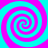Four cyan and magenta spiral patterns arranged in a on a solid cyan background, each spiral rotating clockwise with alternating color bands