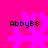 Four identical pixelated icons arranged in a on a bright pink background, each featuring a stylized pink snowflake and the text 'AbbyB3' in black pixelated font