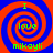 Four identical with red and blue spiral backgrounds display green text reading "I love mikayli" in a pixelated font