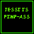 A 5x4 contact sheet of animated frames showing a pixelated text-based icon with changing letter colors and background shades, featuring the repeated phrase "PIMP-ASS" in green and pink on black or dark blue backgrounds.