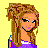 Pixel art contact sheet showing a female character in various poses with text elements on yellow background