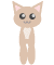 Pixelated cat avatar with light brown fur, pink inner ears, and large black eyes in three distinct poses: upright smiling, tilted head, and closed-eye grin.