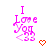 Pink 'I Love You <33' text with orange heart and arrow symbols in a